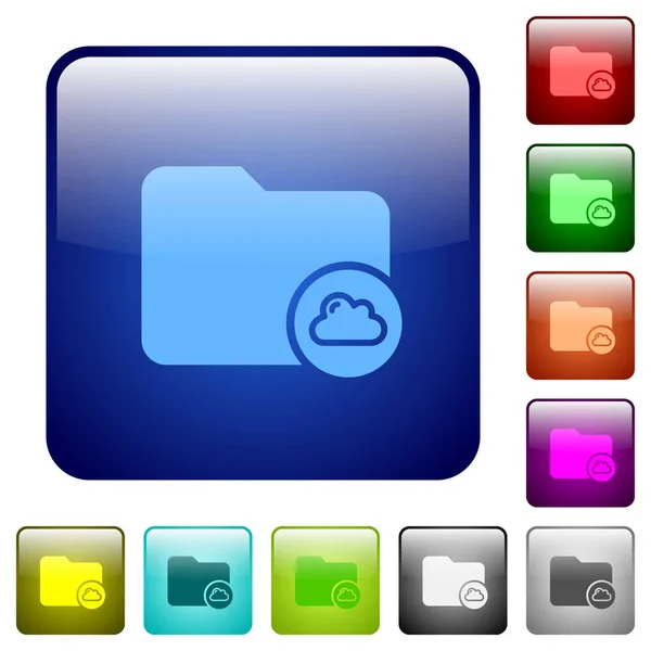 Cloud Directory Icons Rounded Square Color Glossy Button Set — Stock Vector