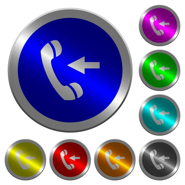 Příchozí Telefonní Hovor Ikony Kulatých Tlačítek Svítící Mince Jako Barva — Stockový vektor