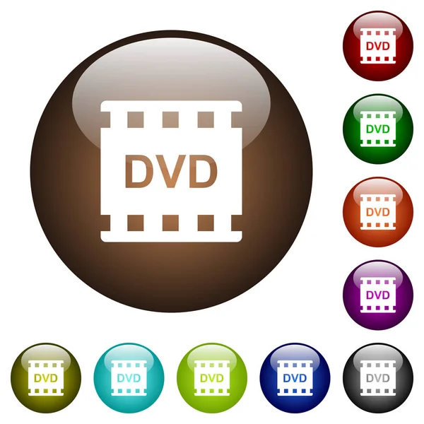 Ikony Biały Format Filmów Dvd Okrągłych Przycisków Kolor Szkła — Wektor stockowy