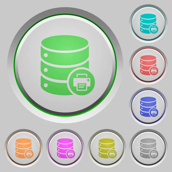 Imprimir Iconos Color Datos Base Datos Botones Hundidos — Vector de stock