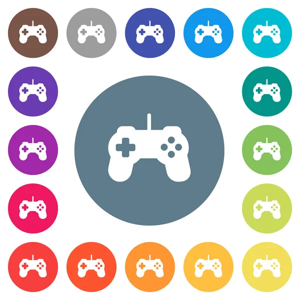 Controlador Juego Iconos Blancos Planos Sobre Fondos Color Redondo Variaciones — Archivo Imágenes Vectoriales