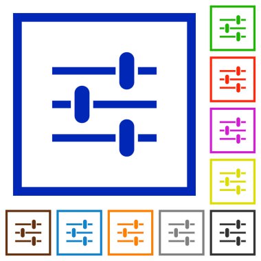 Kare kare beyaz arka plan üzerinde ayarlama düz renk simgeleri