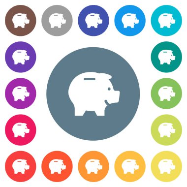 Kumbara düz beyaz simgeleri yuvarlak renkli arka planlar. 17 arka plan renk değişimleri dahil.