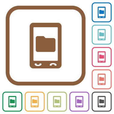 Mobil veri depolama basit simgeler renkli kare kare beyaz arka plan üzerinde yuvarlak