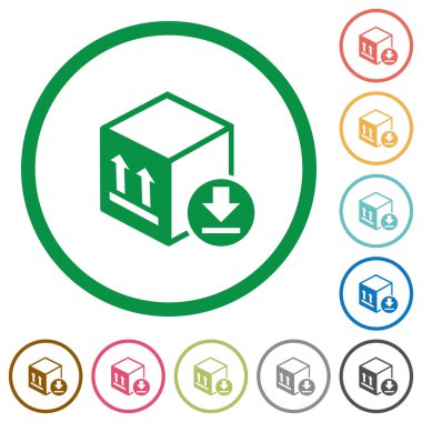 Paket varış düz renk simgeleri özetliyor beyaz arka plan üzerinde yuvarlak