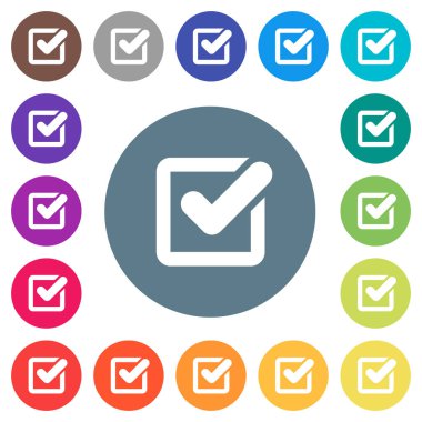 Yuvarlak renkli arka planlar simgeleri onay kutusunu düz beyaz. 17 arka plan renk değişimleri dahil.