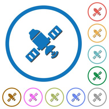 Yuvarlak uydu düz renk vektör simgeler gölgelerde ile özetliyor beyaz arka plan üzerinde