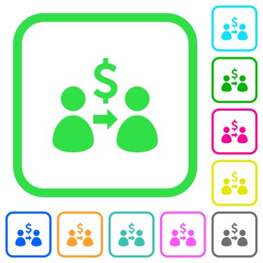 Beyaz arka plan üzerinde eğri sınırları içinde dolar canlı renkli düz simgeler göndermek