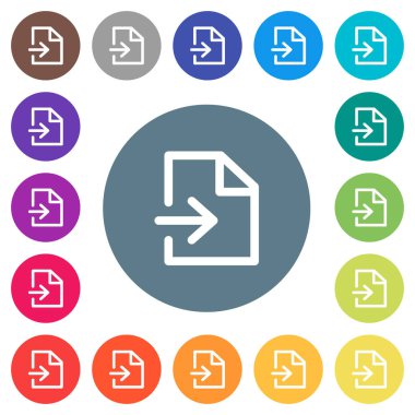 Yuvarlak renkli arka planlar üzerinde düz beyaz simgeleri ithalat. 17 arka plan renk değişimleri dahil.