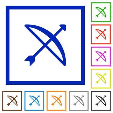 Kare kare beyaz arka plan üzerinde ok düz renk simgeleri ile yay