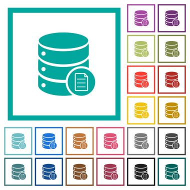 Veritabanı özellikleri çeyreği kare beyaz arka plan üzerinde renkli simgelerle düz
