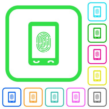 Mobil kimlik canlı renkli düz simgeler beyaz arka plan üzerinde eğri sınırları içinde parmak izi