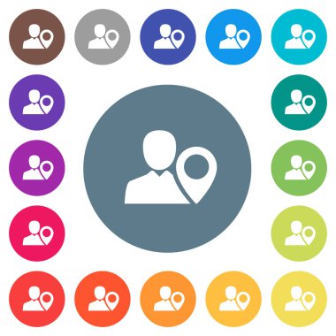 Kullanıcı konumu düz beyaz simgeleri yuvarlak renkli arka planlar. 17 arka plan renk değişimleri dahil.