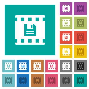 Düz simgeler düz kare arka plan üzerinde renkli film çok kaydedin. Beyaz ve koyu kutsal kişilerin resmi varyasyon hover veya etkin efektleri dahil.