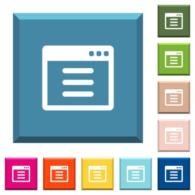 Uygulama seçenekleri simgeleri çeşitli moda renklerde ucu keskin kare düğmeleri beyaz