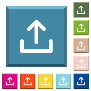 Modaya uygun çeşitli renklerde ucu keskin kare düğmeleri sembolü beyaz simgeleri yükleme