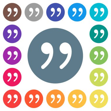 Tırnak işareti düz beyaz simgeleri yuvarlak renkli arka planlar. 17 arka plan renk değişimleri dahil.