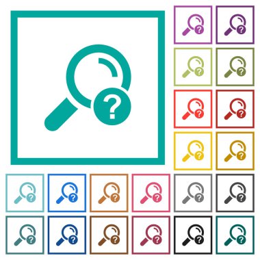 Bilinmeyen arama düz renk simgeleri beyaz arka plan üzerinde çeyreği çerçeveli