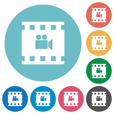 Düz beyaz simgeler yuvarlak renkli arka planlar üzerinde filme film