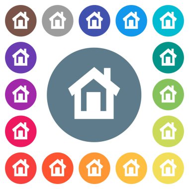 Yuvarlak renkli arka planlar ev düz beyaz simgeleri. 17 arka plan renk değişimleri dahil.