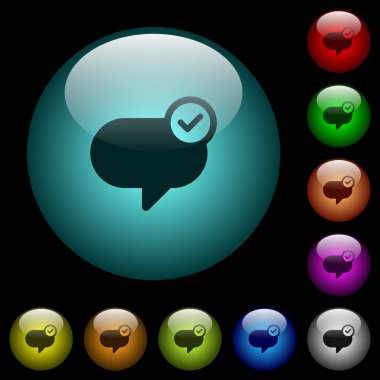 Renkli ışıklı küresel cam düğmeler siyah arka plan üzerine gönderilen ileti simgeler. Siyah veya koyu şablonları için kullanılabilir