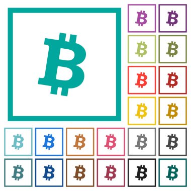 Bitcoin dijital cryptocurrency düz renk simgeleri beyaz arka plan üzerinde çeyreği çerçeveli