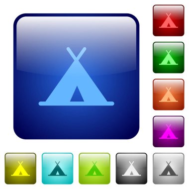 Yuvarlatılmış kare renk parlak düğme kümesi çadır simgeleri