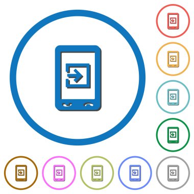 Beyaz arka plan üzerinde yuvarlak özetliyor gölgelerde ile telefon alma veri düz renk vektör simgeleri