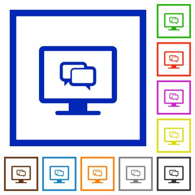 Kare kare beyaz arka plan üzerinde uygulama düz renkli simgeler sohbet