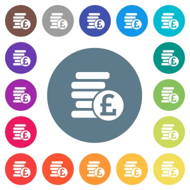 Lirası yuvarlak renkli arka planlar üzerinde düz beyaz simgeler paraları. 17 arka plan renk değişimleri dahil.