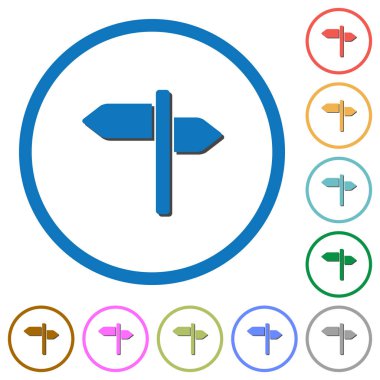 Yuvarlak tabelasını düz renk vektör simgeler gölgelerde ile özetliyor beyaz arka plan üzerinde