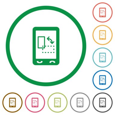 Mobil görüntüleme yönlendirmesi düz renk simgeleri beyaz arka plan üzerinde yuvarlak anahatlar olarak değiştirmek