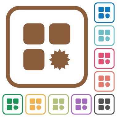 Sertifikalı bileşen basit simgeler renkli kare kare beyaz arka plan üzerinde yuvarlak