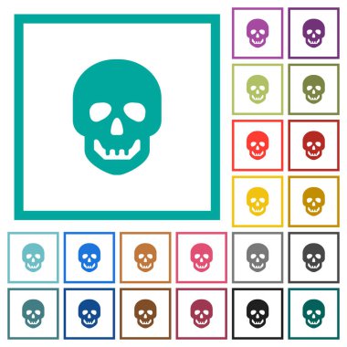 İnsan kafatası düz renk simgeleri beyaz arka plan üzerinde çeyreği çerçeveli