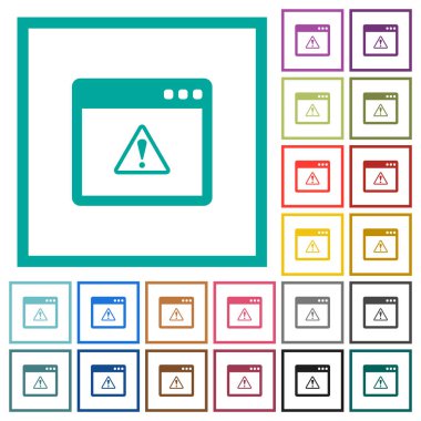 Uygulama uyarı düz renk simgeleri beyaz arka plan üzerinde çeyreği çerçeveli
