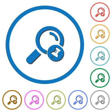 Yuvarlak iğne arama sonuç düz renk vektör simgeler gölgelerde ile özetliyor beyaz arka plan üzerinde