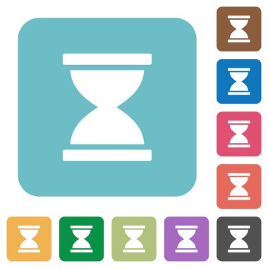 Kum saati beyaz düz simgeler renk üzerinde yuvarlak kare arka planlar