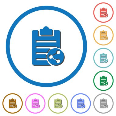 Yuvarlak pay Not düz renk vektör simgeler gölgelerde ile özetliyor beyaz arka plan üzerinde