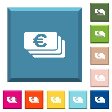 Euro banknot simgeleri çeşitli moda renklerde ucu keskin kare düğmeleri beyaz
