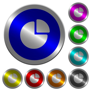 Yuvarlak pasta grafik simgeler üzerinde parlak sikke benzeri renk çelik düğmeleri