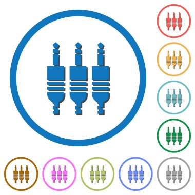 Analog jack konektörleri düz renk vektör simgeler beyaz arka plan üzerinde yuvarlak özetliyor gölgelerde ile