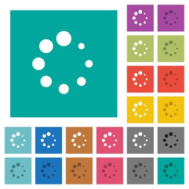 Preloader sembolü çok düz simgeler düz kare arka plan üzerinde renkli. Beyaz ve koyu kutsal kişilerin resmi varyasyon hover veya etkin efektleri dahil.