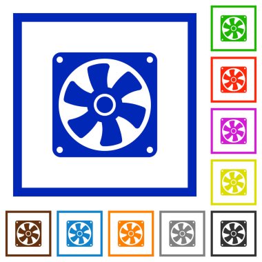 Kare kare beyaz arka plan üzerinde bilgisayar fan düz renk simgeleri