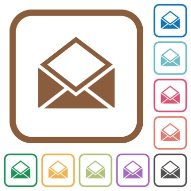 Açık posta basit simgeler renkli kare kare beyaz arka plan üzerinde yuvarlak