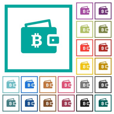 Bitcoin cüzdan düz renk simgeleri beyaz arka plan üzerinde çeyreği çerçeveli