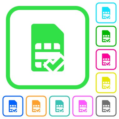 Beyaz arka plan üzerinde eğri sınırları içinde canlı renkli düz simgeler SIM kart kabul