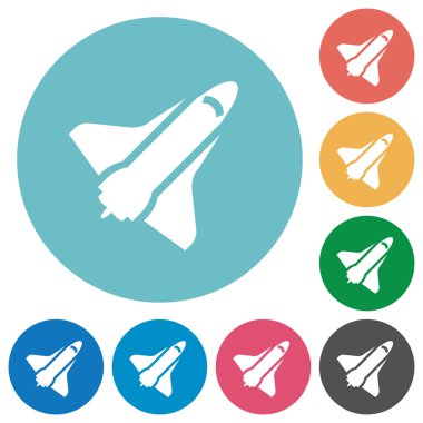 Uzay mekiği düz beyaz simgeleri yuvarlak renkli arka planlar