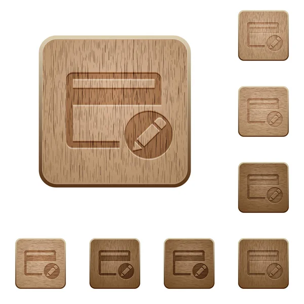 Kreditkarte Auf Runden Quadratischen Geschnitzten Holzknöpfen Umbenennen — Stockvektor