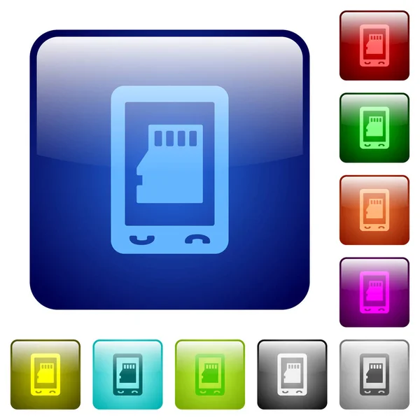 Mobil Speicherkartensymbole Abgerundeter Quadratischer Farbe Hochglanz Knopf Set — Stockvektor
