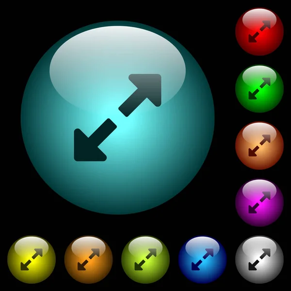 Redimensionner Les Icônes Complètes Couleur Lumineux Boutons Sphériques Verre Sur — Image vectorielle